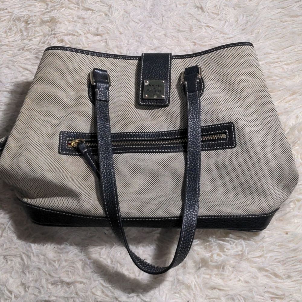 Dooney and Bourke shoulder bag black and grey gold hardware red interior